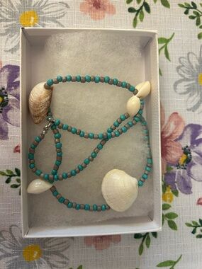 Handmade Turquoise Beaded Shell Necklace - Unbranded